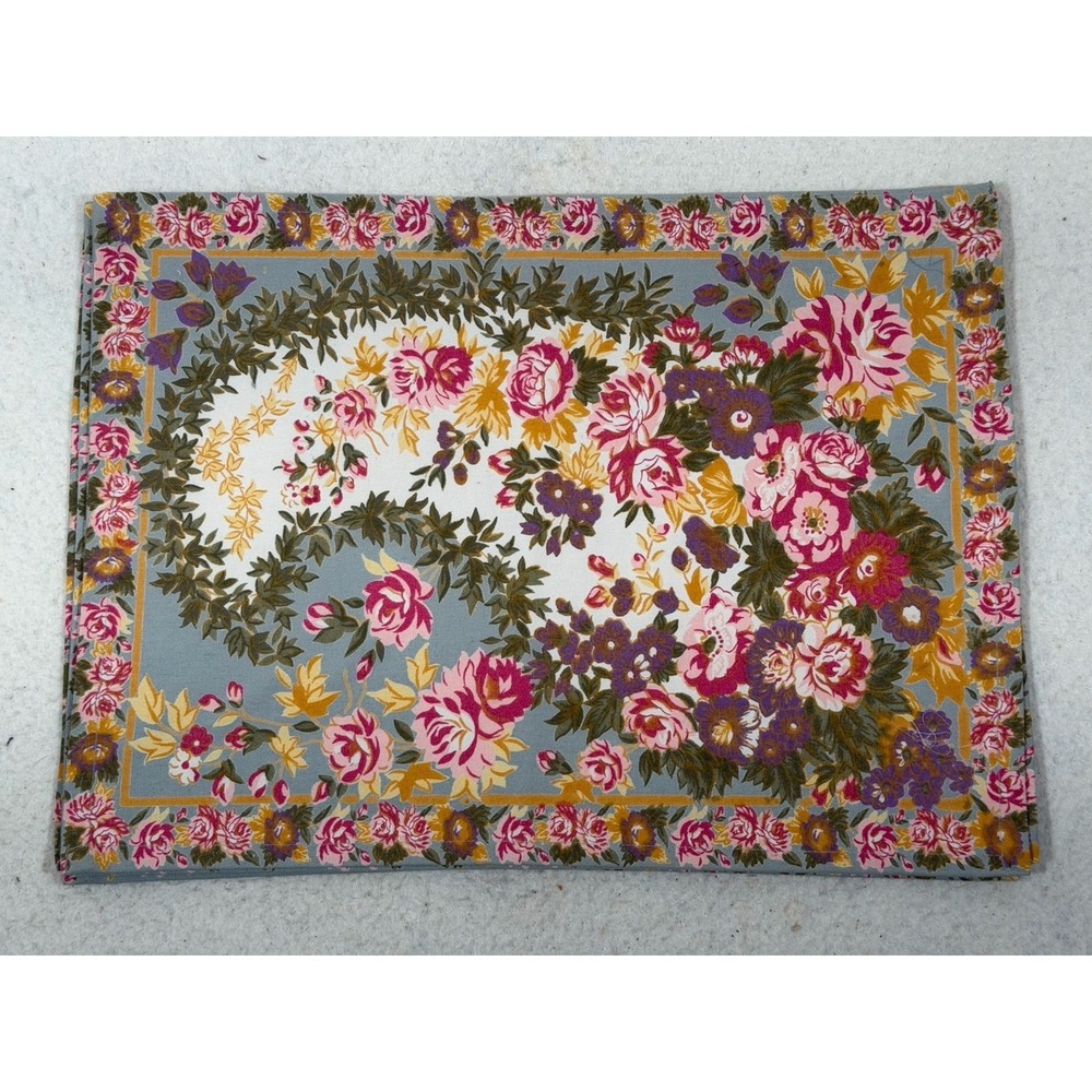 April Cornell Floral Placemats Set of 4 Gray Pink Cottage Farmhouse 19x14